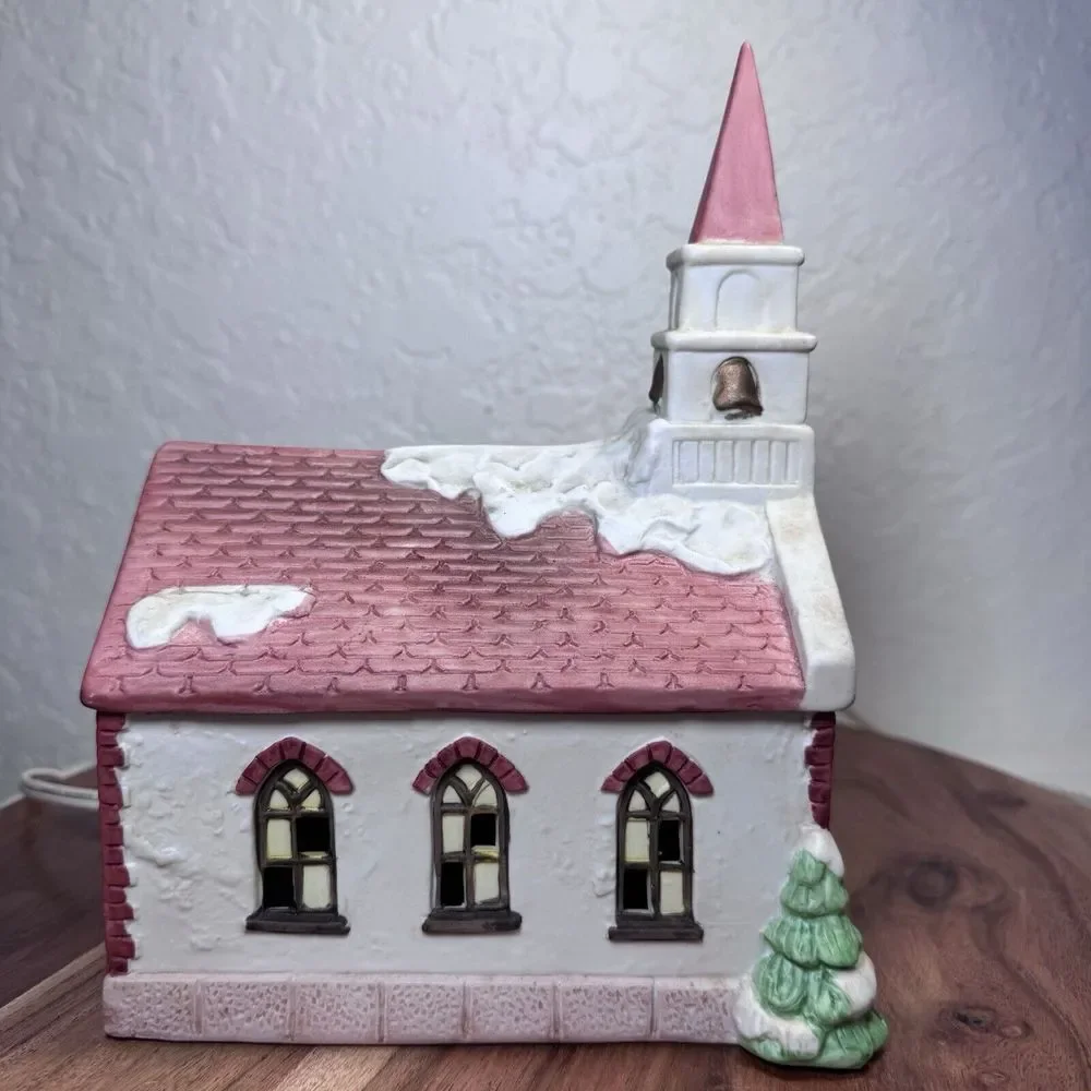 Vtg Americana Porcelain St. Mary's Church Christmas Village‎ Building Light Cord